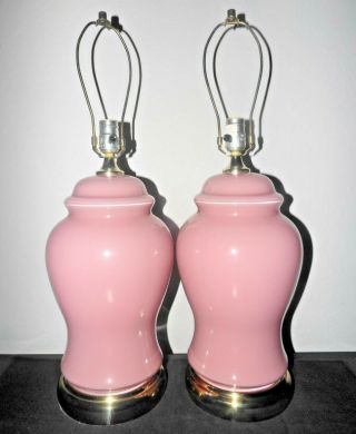 Lamps Pair Vintage 3 - Way Fancy Pink Glass Asian Themed Ginger Jar Table Lamps