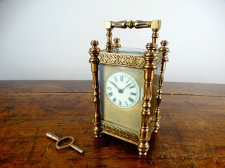 Antique 19th Century Victorian French Brass Carriage Clock In Ornate Case C1890