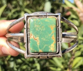 Vintage Old Pawn Navajo Green Royston Turquoise Sterling Silver Cuff Bracelet