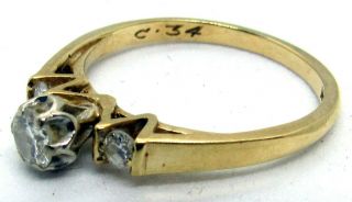 Vintage Fr 14k Yellow Gold Engagement Ring With 3 Diamonds Sz 6.  5