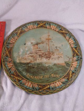 Antique Vintage Chas W Shonk Co.  Metal Plate Tray Remember The Maine