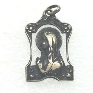 Vintage Cut Out Virgin Mary Pendant Charm Silver Tone Religious Jewelry