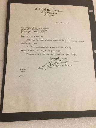 Ferdinand Marcos Signed Letter President Of Philippines