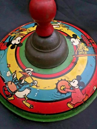 Vintage Antique Walt Disney Enterprises Mickey Mouse Tin Litho Spinning Top Usa