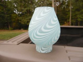 Vintage Art Glass Lamp Shade / Maker Unknown / Nailsea / Blue With White Loops