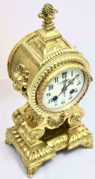 Antique Japy freres Mantle Clock,  French 1880 ' s 8 day Gilt Rococo Bronze 3