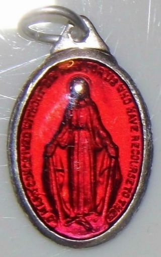Unusual Red Enamel Miraculous Holy Medal Catholic Marian Rosary Prayer Bvm Mary