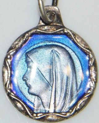 Lovely Vintage Enamel Holy Medal Our Lady Of Lourdes Virgin Mary St.  Bernadette