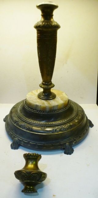 Vintage Antique Ornate Brass Floor Lamp Light Base W/column Breaks & Marble
