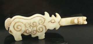Chinese old natural jade hand - carved phenix hook 2