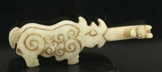 Chinese old natural jade hand - carved phenix hook 3