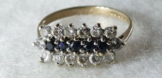 Vintage 9ct Yellow Gold Sapphire & Cubic Zirconia Cluster Ring - Size I - 1.  8 Gr