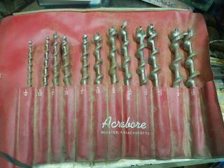 12 Piece Set Of Assorted Acrabore Auger Drill Bits In Pouch