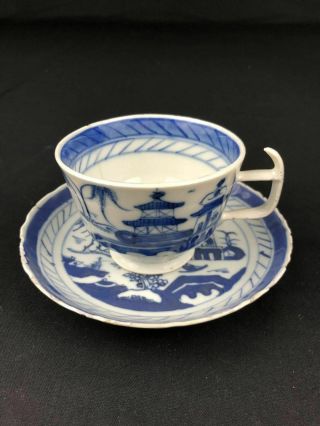 18/19th C Chinese Export Porcelain Blue & White Tea Cup & Saucer (07)