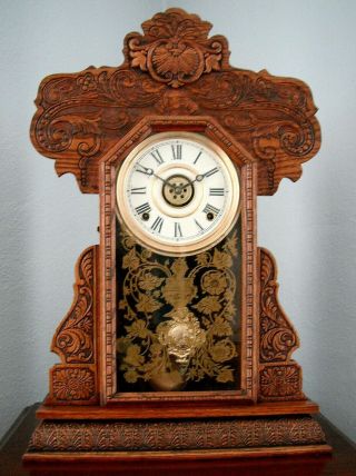 Old Antique Ingraham Oak Kitchen Shelf Mantel Clock Aurora 1900 Fully Restored