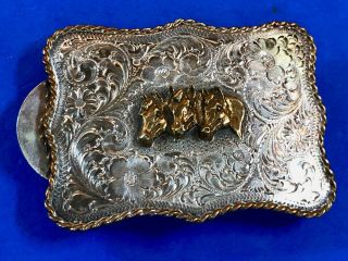 Vtg Sss Cowboy Horse Rodeo Sterling Silver 925 Hand Engraved Western Belt Buckle