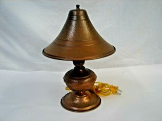 1930 Arts And Crafts Hammered Copper Lamp Wiring Desk Table Vintage