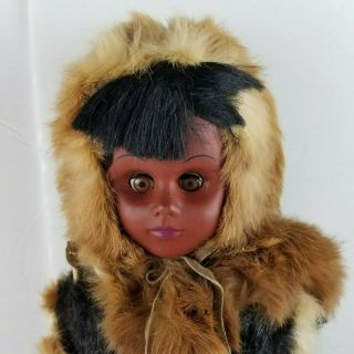 VINTAGE Alaskan Eskimo Doll hand made rabbit fur clothing blinking eyes 2