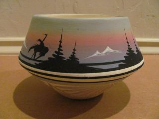 Vintage Native American Pottery Hand Painted Pot Signed R John Dineh