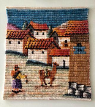 Vintage Hand Woven Peruvian Wool Folk Art 19”x35” Euc