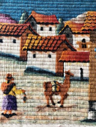 Vintage hand woven Peruvian wool folk art 19”x35” EUC 2