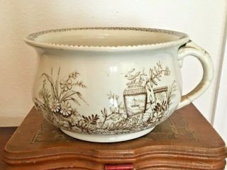 Vintage Tunstall Cream And Brown Antique Porcelain Chamber Pot Made In England
