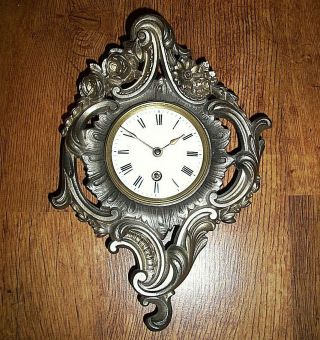 Antique 19th Century Cast Metal French Rococo Wall Clock (roman Numerals Key)