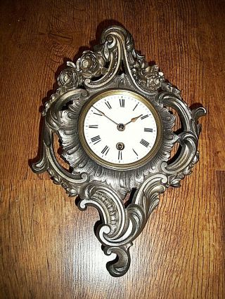 Antique 19th Century Cast Metal French Rococo Wall Clock (Roman Numerals Key) 2