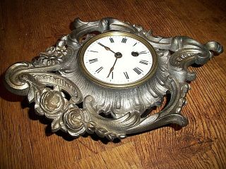 Antique 19th Century Cast Metal French Rococo Wall Clock (Roman Numerals Key) 3