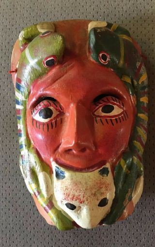 Mexican Folk Art Carved Wood Wall Mask Lizard Face 9 "