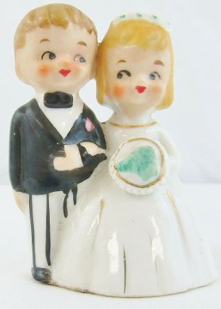 Vintage Lefton Bride & Groom Couple Wedding Bell Cake Topper Japan Foil Label