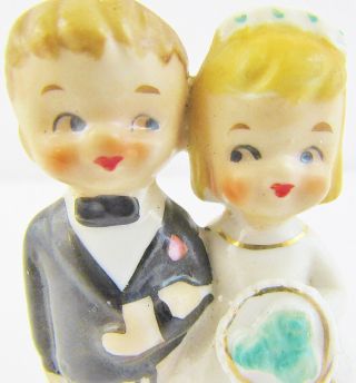 Vintage Lefton Bride & Groom Couple Wedding Bell Cake Topper Japan Foil Label 2
