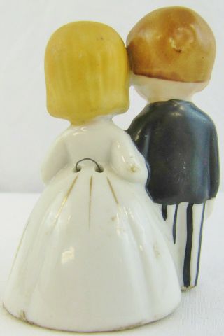Vintage Lefton Bride & Groom Couple Wedding Bell Cake Topper Japan Foil Label 3