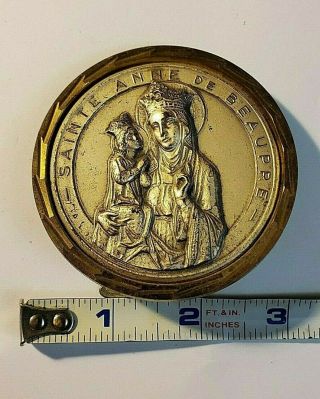 Vintage Tin Saint Anne De Beaupre Stand Up Picture Plaque Made In Italy