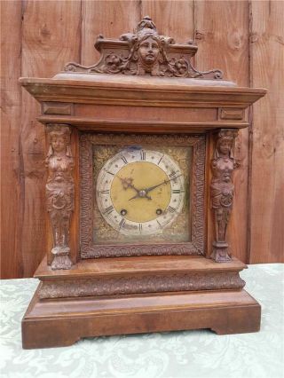 Antique 19th Century Wooden Mantle Clock For Slight Restoration