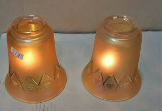 Vintage Nuart Carnival Glass Marigold Iridescent Lamp Shade Pair