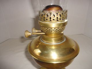 Vintage Brass Twin Wick Oil Lamp w/ Glass Shade Made in England 2