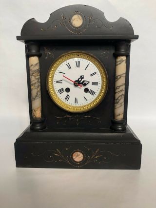 Antique Slate And Marble Mantle Clock With A Modern Battery Mechanism