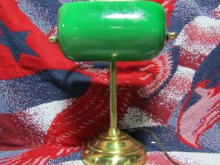 Vintage Bankers Desk Lamp W/ Green Shade and Brass Base 2
