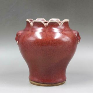 Chinese Ancient Antique Hand Make Red Glaze Pot Porcelain Decoration F3
