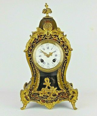 French 19th C Deep Red Boulle Gilt Brass Mantel Clock