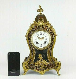 French 19th C Deep Red Boulle Gilt Brass Mantel Clock 2