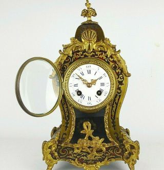 French 19th C Deep Red Boulle Gilt Brass Mantel Clock 3