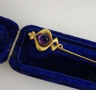 Antique Art Nouveau Amethyst 14k Gold Stick Pin - 57818
