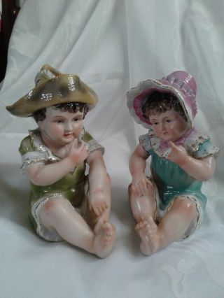 Vintage Porcelain Bisque Piano Babies 6 & 1/2 " Boy & Girl Child Figurines