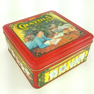 Vintage Crayola Crayons Christmas Tin Colorful Holiday Wishes Metal Box 1992 6 "