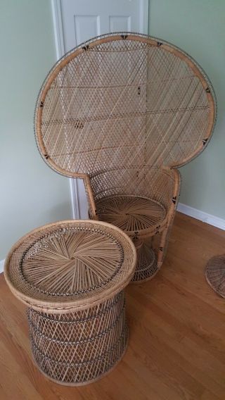 Vintage Wicker And Rattan Peacock Chair,  Large