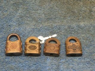 4 Diff Old Brass Standard Miniature Padlock Lock Yale Sargent Corbin 1 W/key N/r