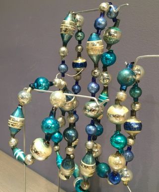 5 ',  BLUE GARLAND Antique Vintage Larger Bead Glass Christmas ornament 1 