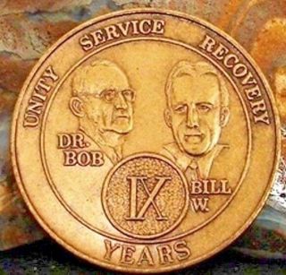 9 Year Alcoholics Anonymous Aa Bronze Medallion Coin Token Chip Sobriety Sober